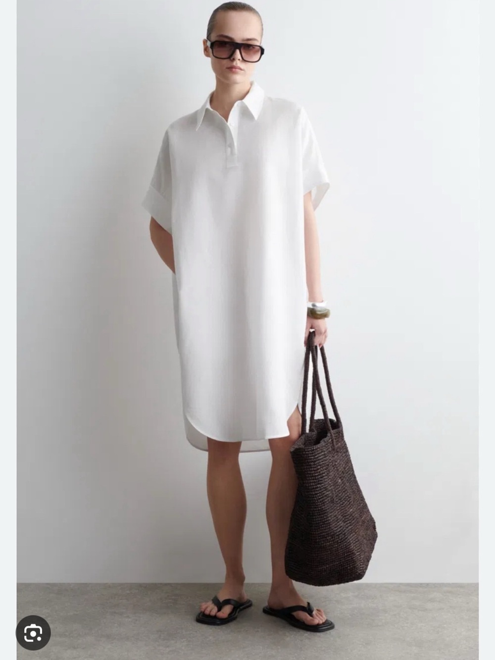 COS Rounded Linen Cotton Shirt Dress -XS